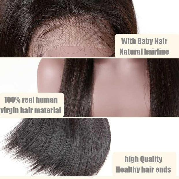 Top Virgin 13x6 Straight Hair Lace Front Wig 180 Density with Baby Hair - Hershow