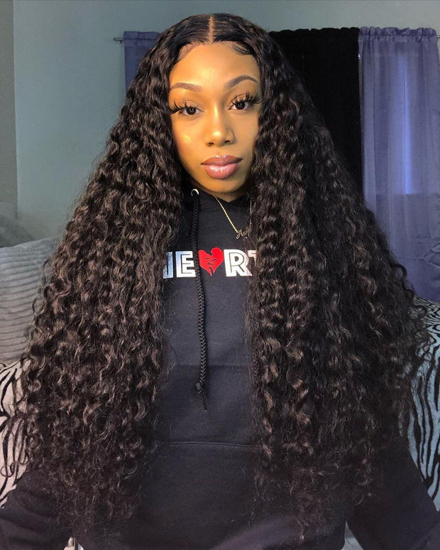 Top Virgin 13x4 Deep Wave Lace Front Transparent Wig 180 Density with Baby Hair - Hershow
