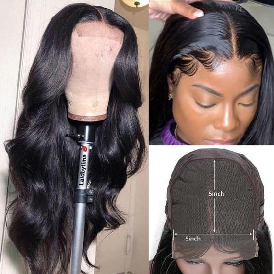 Top Virgin Body Wave 4x4/5x5 Transparent Lace Closure Wig Human Hair Wig 150/180 Density - Hershow