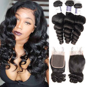 Tip-top quality Raw Loose Wave 3 Bundles with 4x4 Closure（never hair loss）
