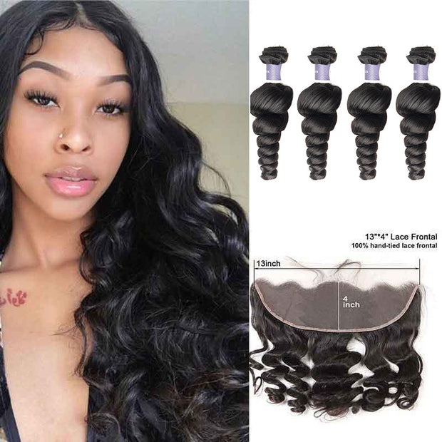 Top Raw Loose Wave 4 Bundles with 13x4 Frontal