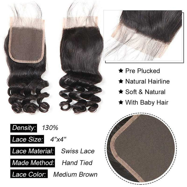 Tip-top quality Raw Loose Wave 4 Bundles with 4x4 Closure（never hair loss）