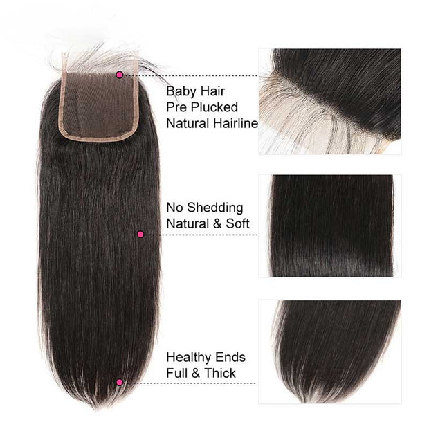 Tip-top quality Raw Straight Hair 3 Bundles with 5x5 Closure（never hair loss）