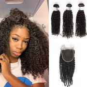 Tip-top quality Raw Kinky Curly 3 Bundles with 4x4 Closure（never hair loss）
