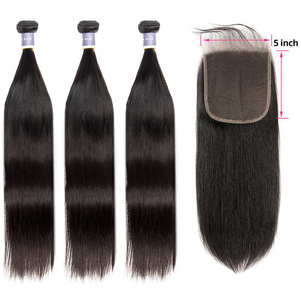 Tip-top quality Raw Straight Hair 3 Bundles with 5x5 Closure（never hair loss）
